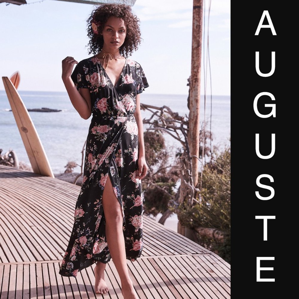 Auguste Ella Wrap Maxi Dress In Black Floral (U.S. 6) NWT